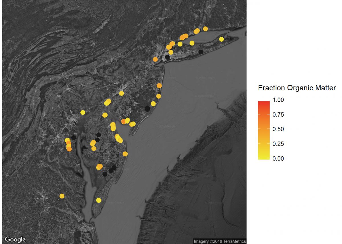 sampled cores mapped across Chesapeake