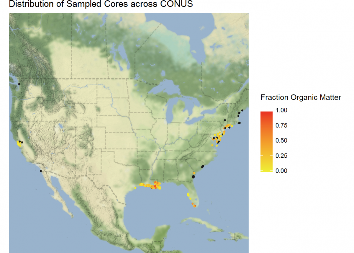 sampled cores mapped across US