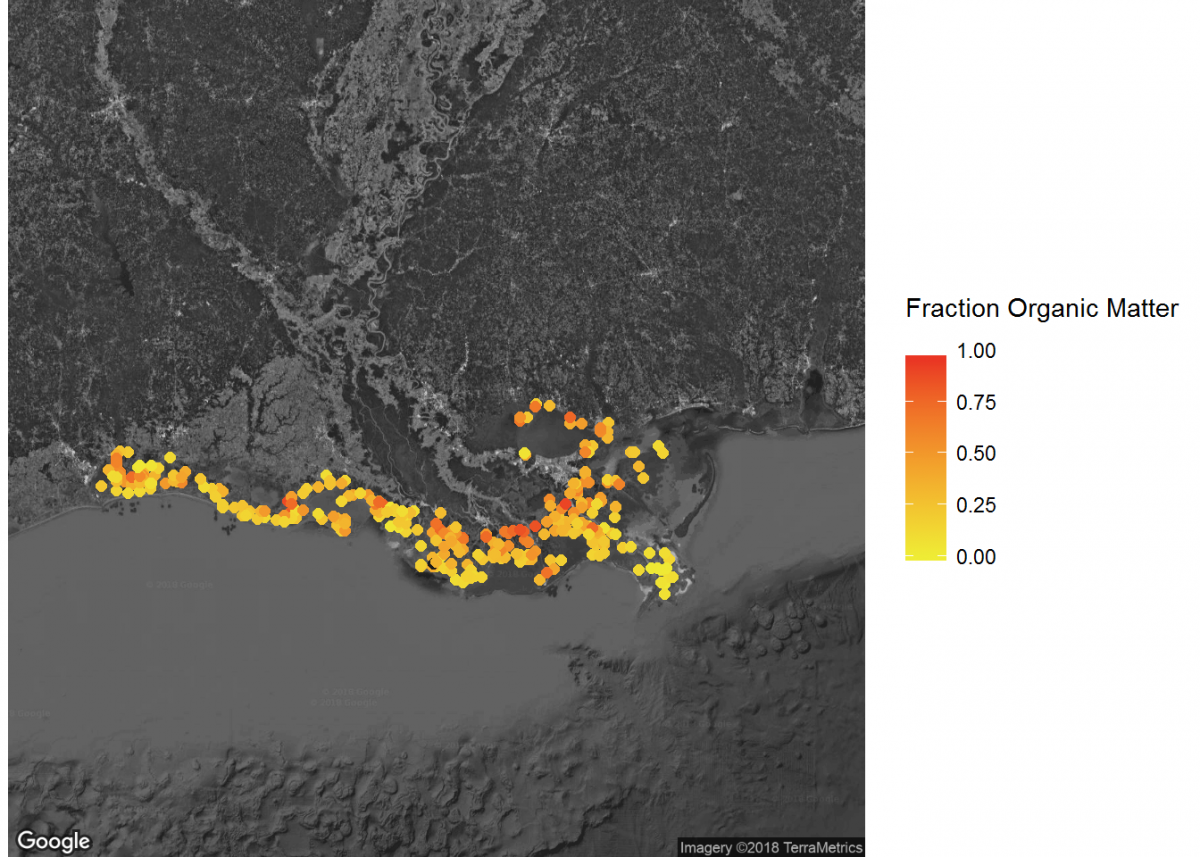 sampled cores mapped across Louisiana