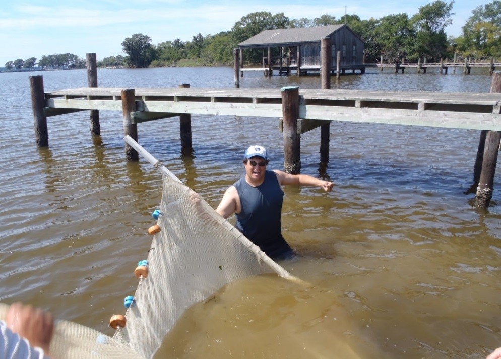 Matt Kornis assessing biodiversity with a seine