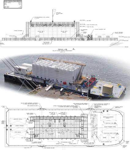 Graphic of research barge layout