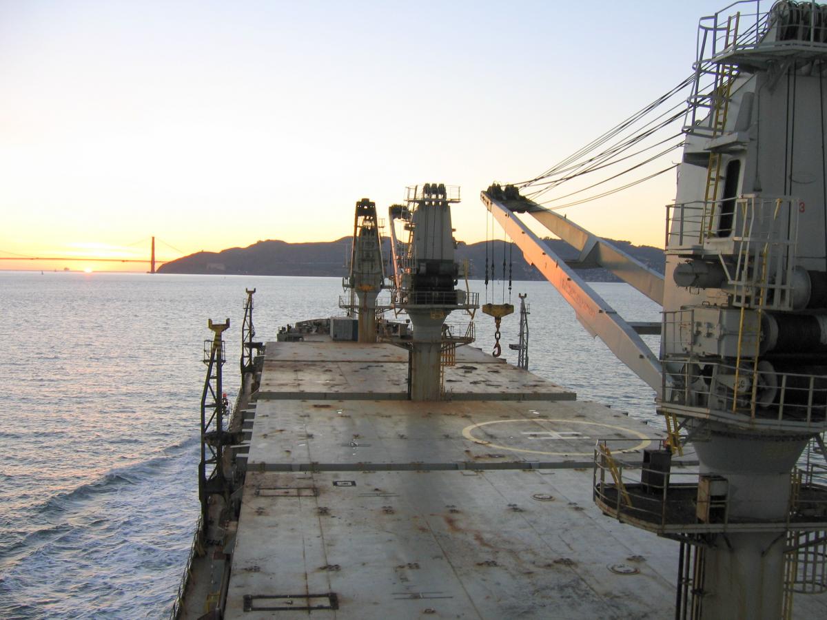 A veiw from the bridge of the Ciclope, a bulk carrier (ship)