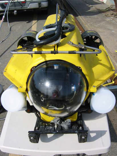 A remotely operated vehicle (ROV) used to collect samples and images from commercial ships.