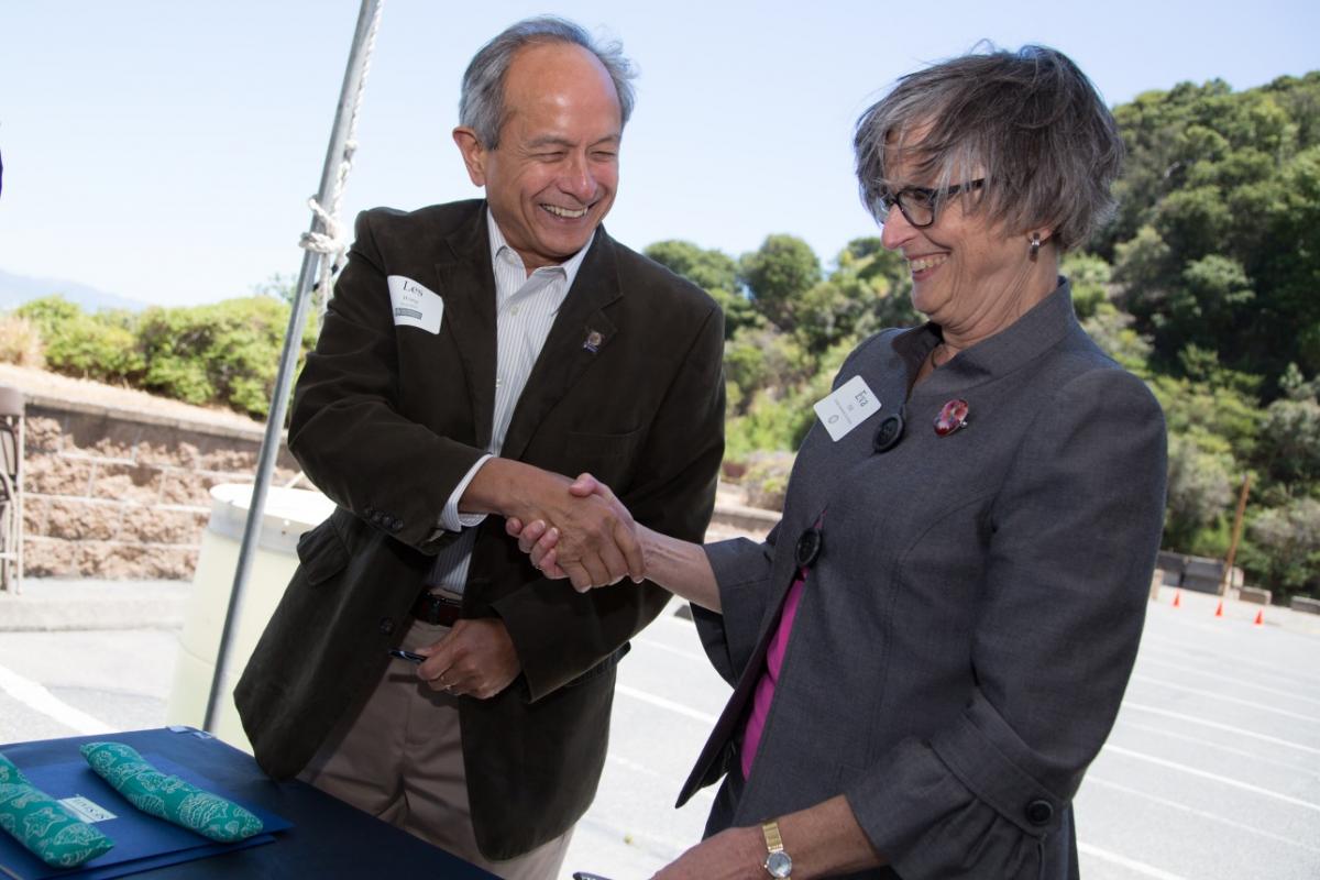 Leslie E. Wong, President of San Francisco State University with Eva J. Pell, Under Secretary For Science at the Smithsonian Institution 