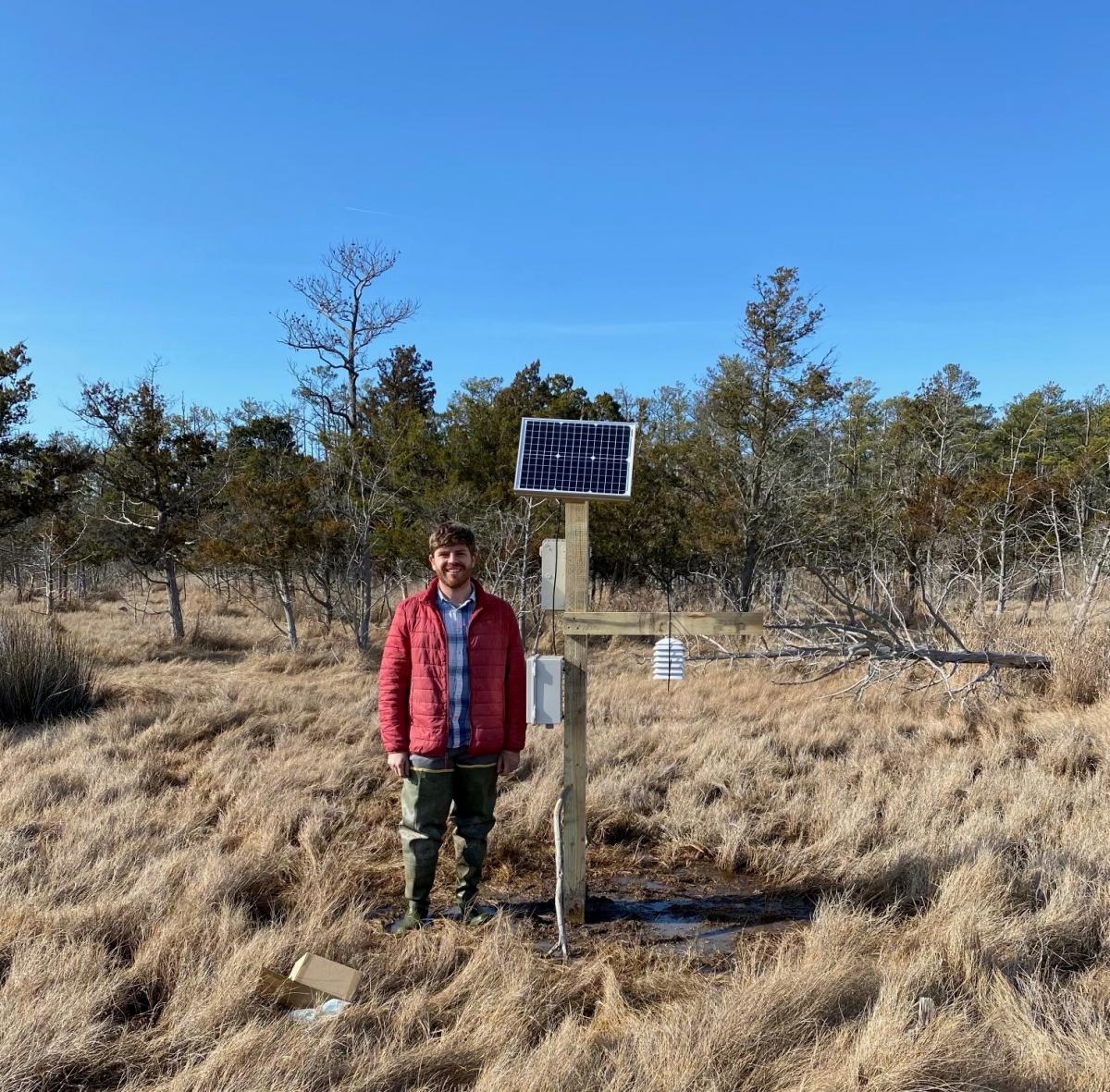 Marc Rosenfield in wetland beside CO2 sensor