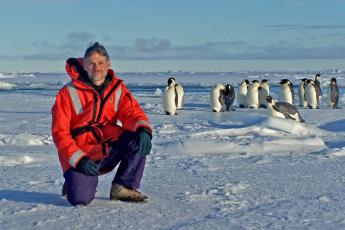 Pat Neale with penguins
