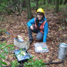 Photo of Jess Shue with leaf sample collecting equipment