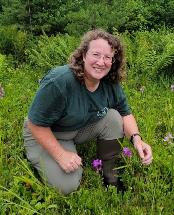 Melissa McCormick in the field with Calopogon orchids