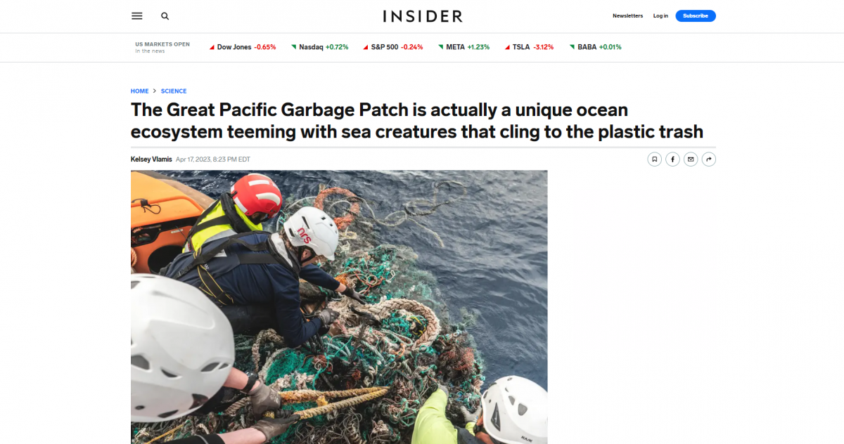 Business Insider article about SERC and the University of Hawaiʻi's Great Pacific Garbage Patch study