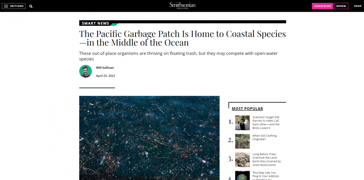 Smithsonian Magazine article about SERC and the University of Hawaiʻi's Great Pacific Garbage Patch study